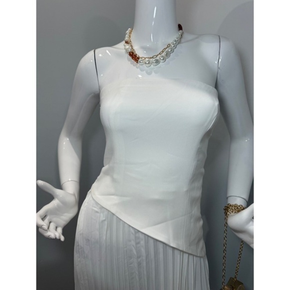 Commense White Strapless Pleated Maxi Dress with Slit - Elegant Party Cocktail - Picture 8 of 12